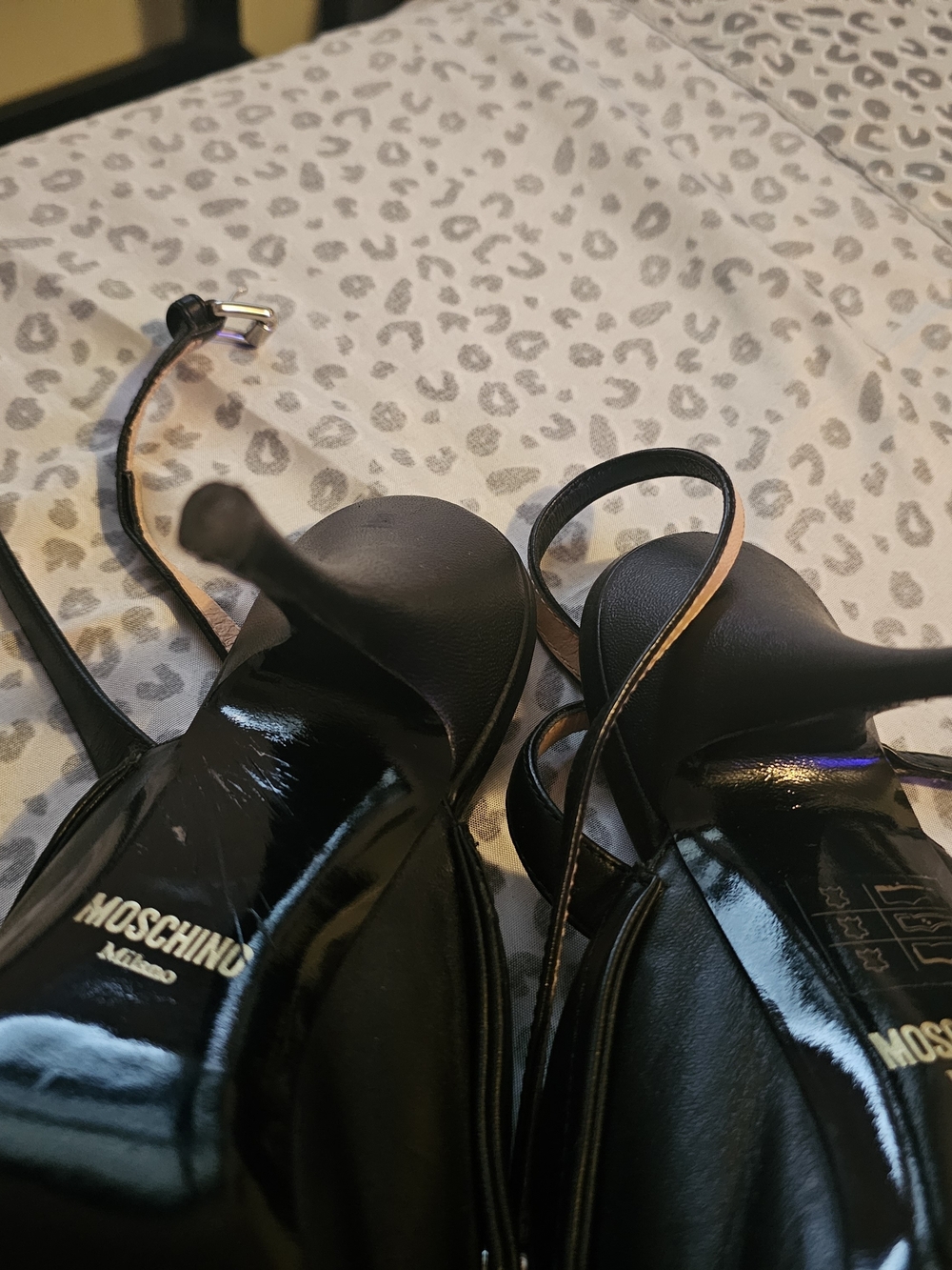 Moschino Black Leather Moto Biker Jacket Ankle Strap Sandals Size 39 - Picture 8 of 8